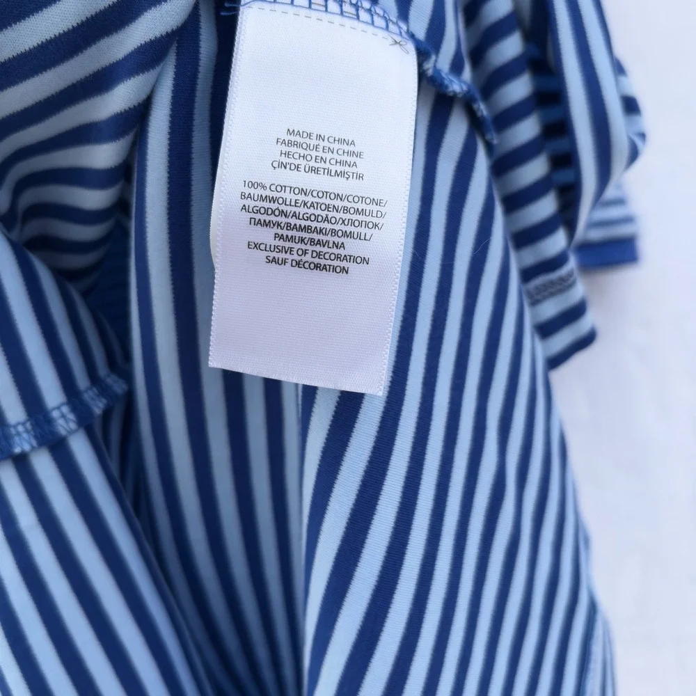 Polo Ralph Lauren Pique Polo‎ Shirt Mens L Blue Striped Classic Fit Short Sleeve